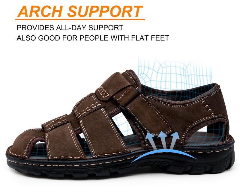 Jousen Men's Sandals Leather Closed Toe Sandal Outdoor Water Sport Beach Sandal Hiking (AMY663 Dark Brown 11) - Image 3